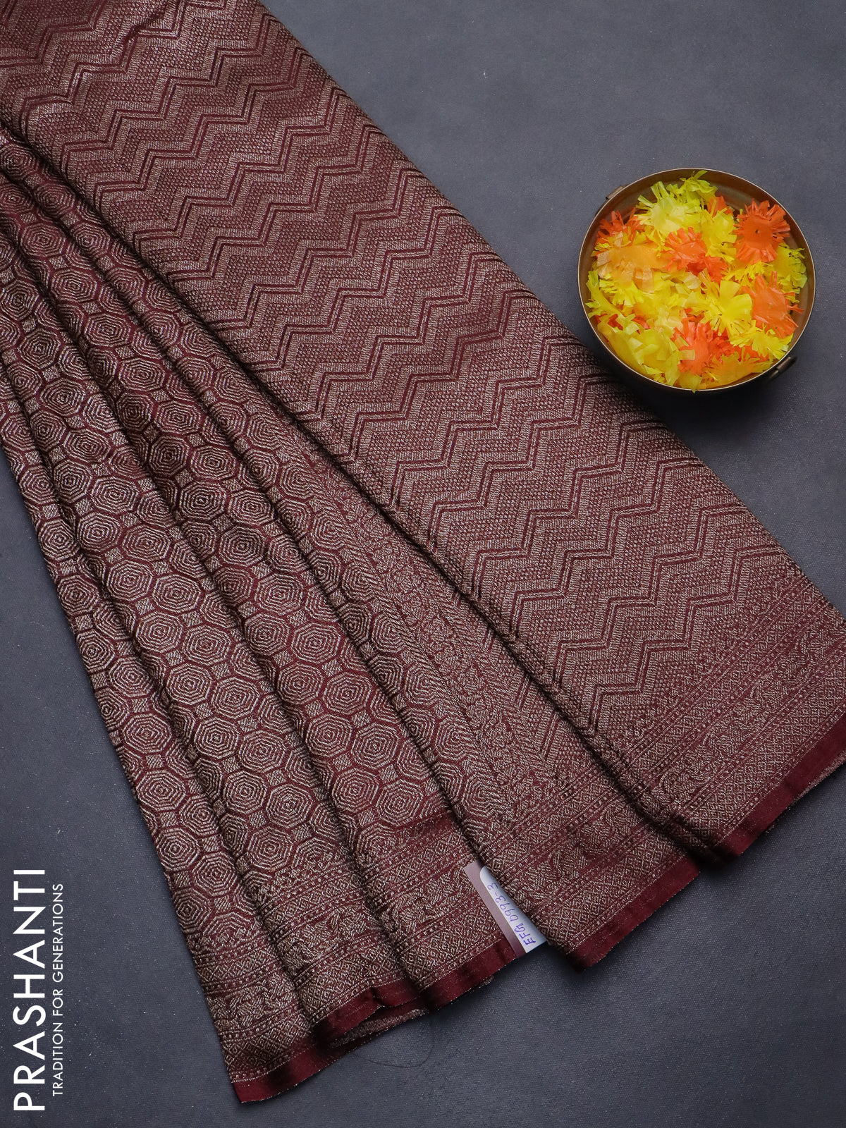 Banarasi semi silk saree maroon with allover thread & zari weaves and woven border