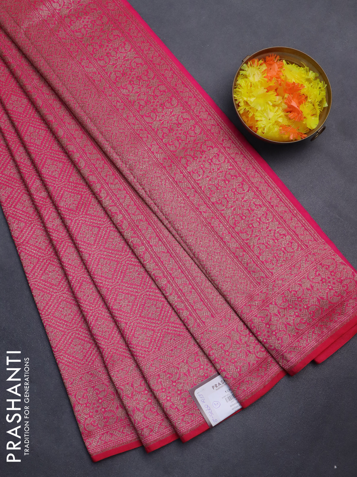 Banarasi semi silk saree pink with allover thread & zari weaves and woven border