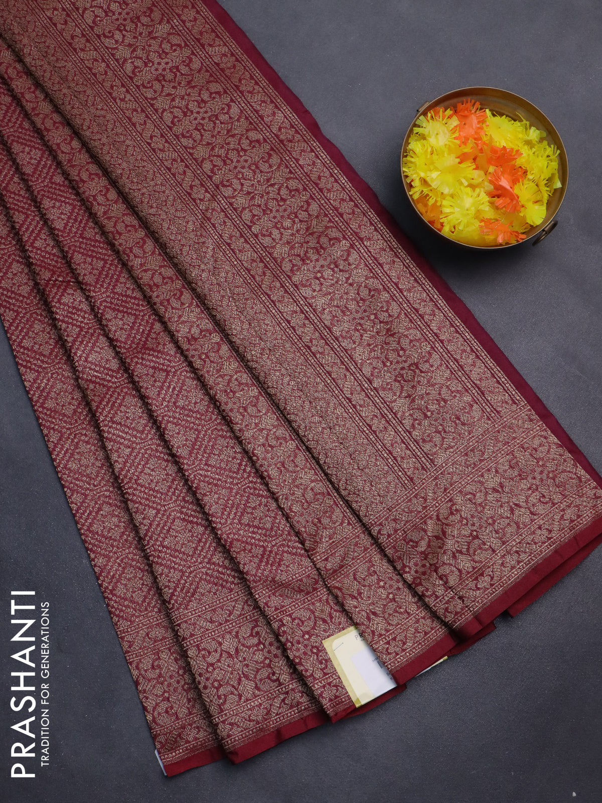 Banarasi semi silk saree maroon with allover thread & zari weaves and woven border