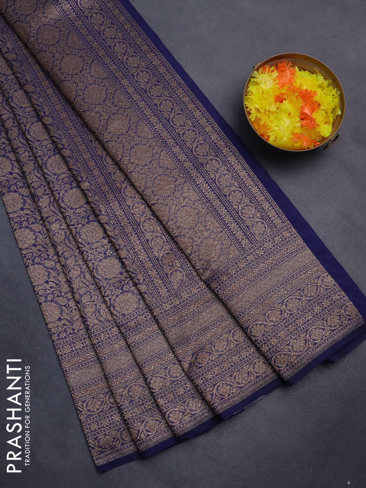 Banarasi semi silk saree blue with allover thread & zari weaves and woven border