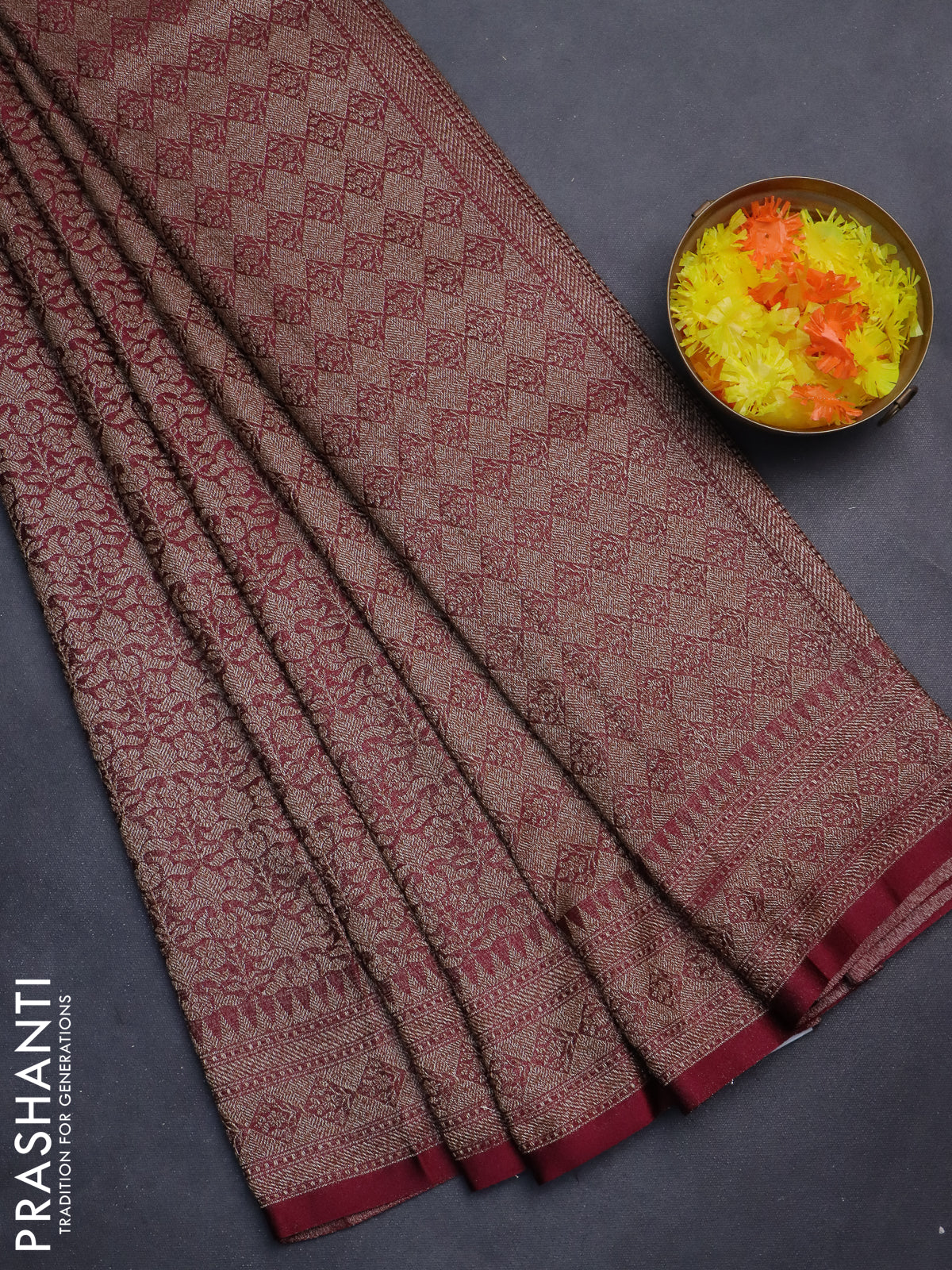Banarasi semi silk saree maroon with allover thread & zari weaves and woven border