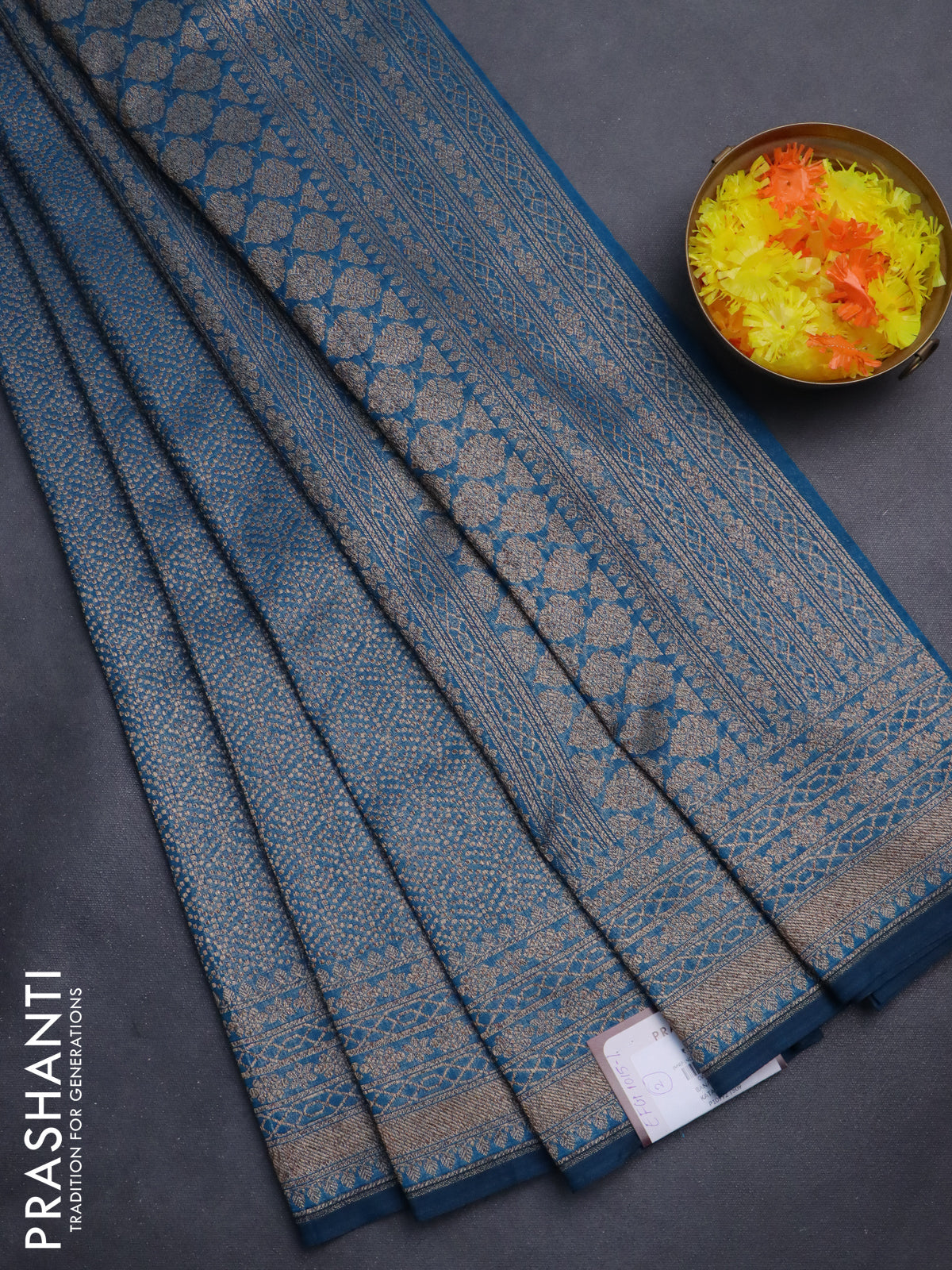 Banarasi semi silk saree cs blue with allover thread & zari weaves and woven border