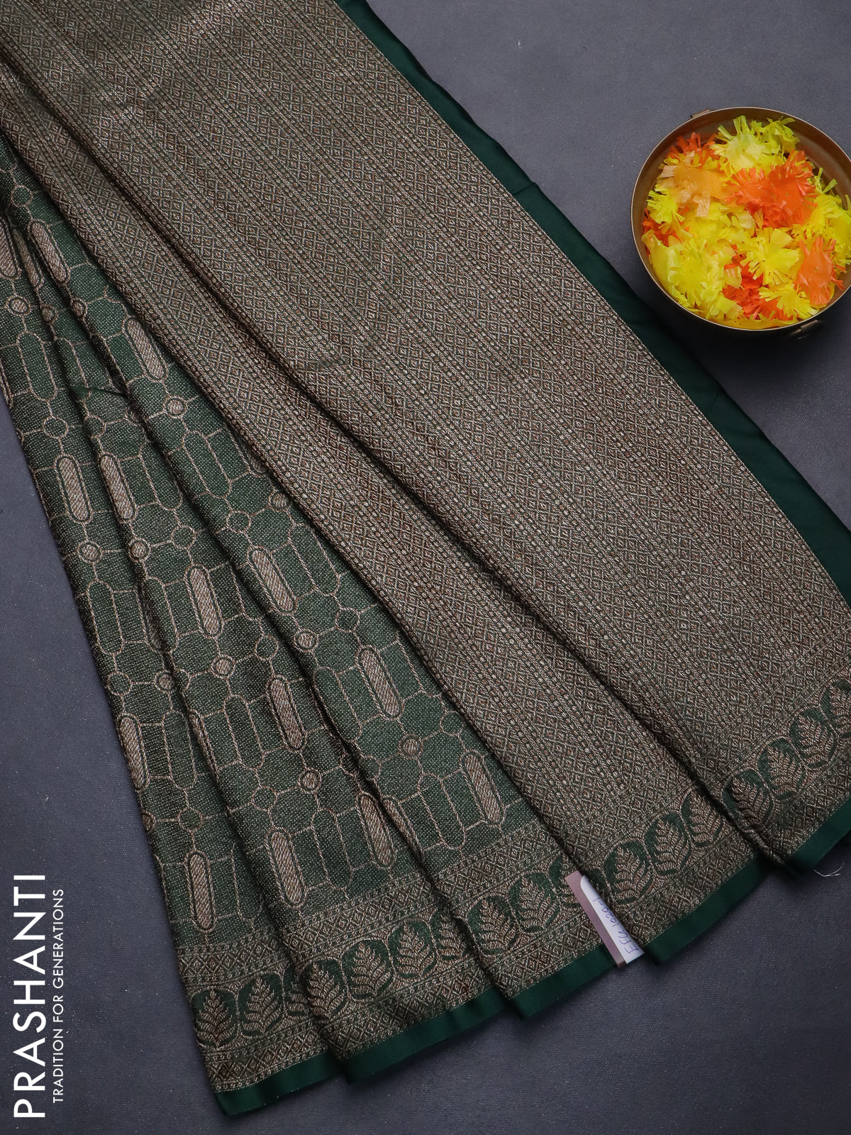Banarasi semi silk saree green with allover thread & zari weaves and woven border