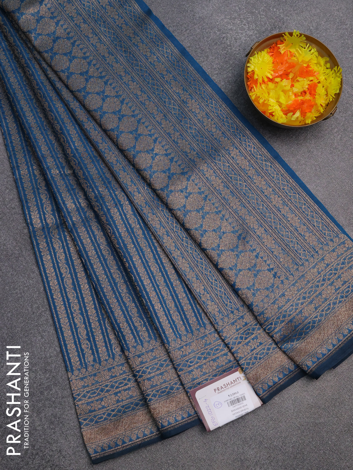 Banarasi semi silk saree cs blue with allover thread & zari weaves and woven border
