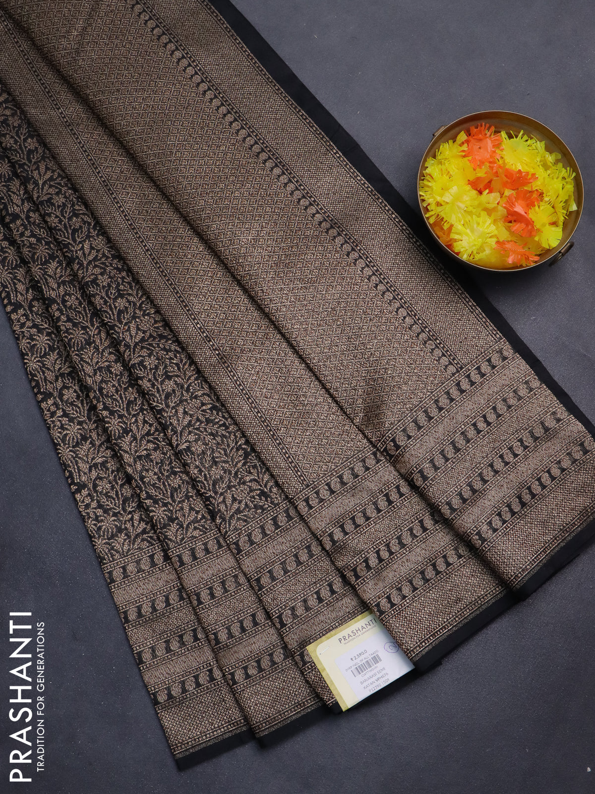 Banarasi semi silk saree black with allover thread & zari weaves and woven border