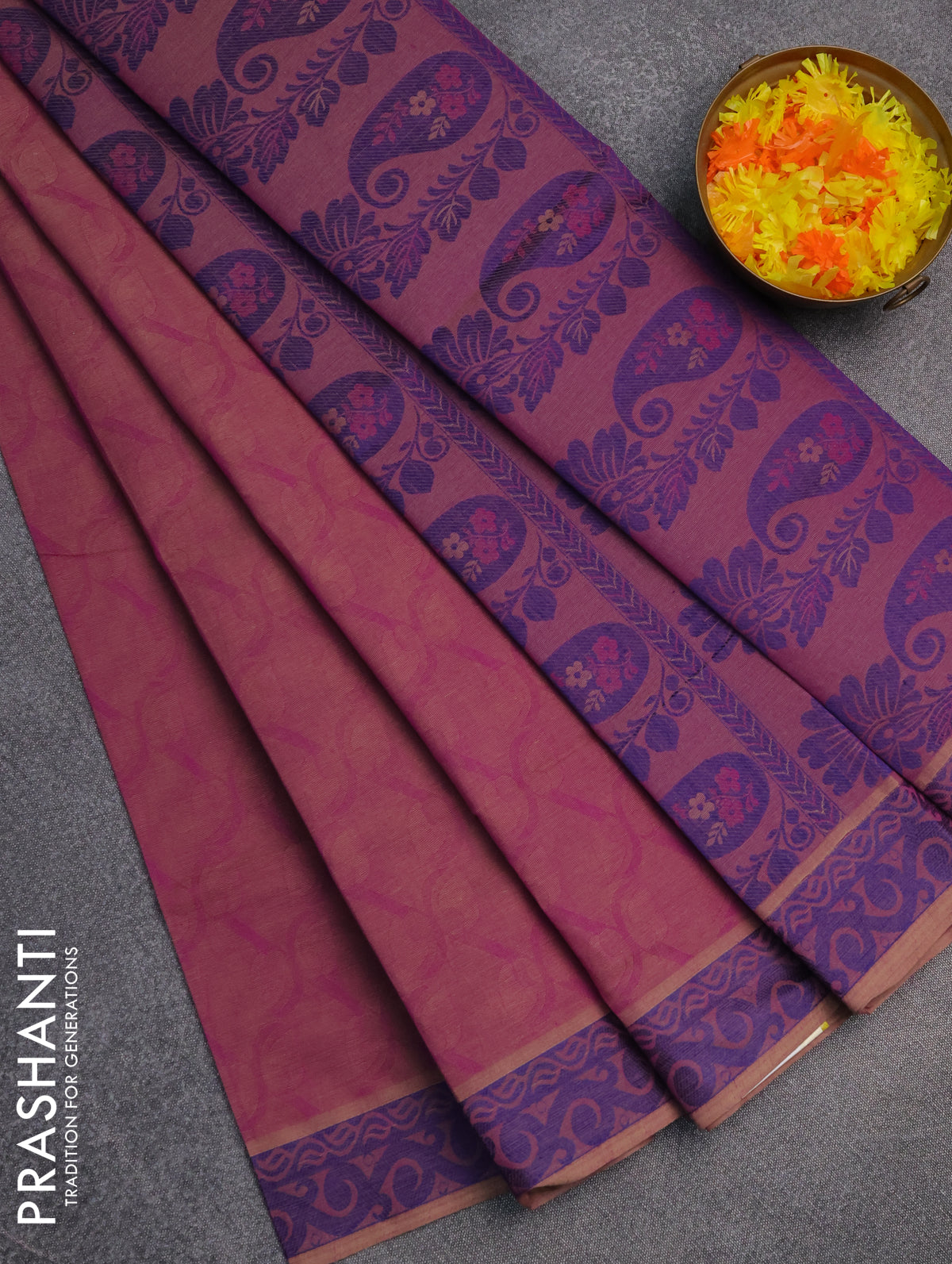 Coimbatore cotton saree dual shade of purple and blue with allover self emboss and thread woven border