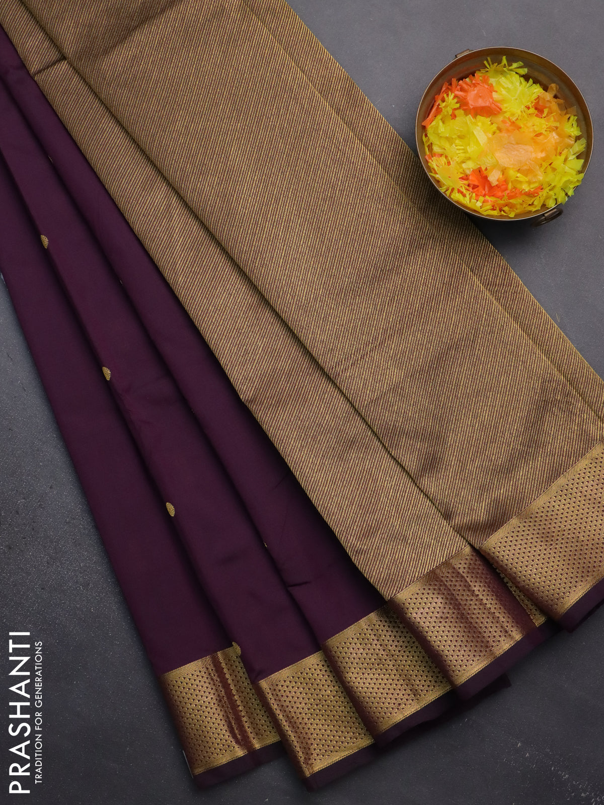 Arani semi silk saree deep purple with zari woven buttas and zari woven border