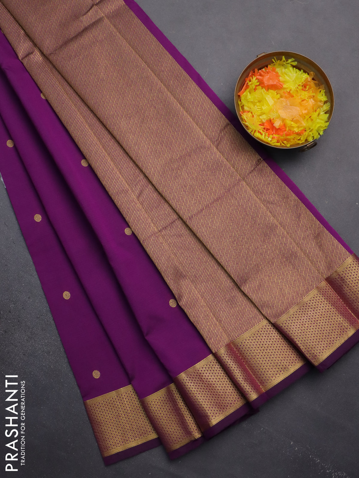 Arani semi silk saree purple with zari woven buttas and zari woven border