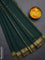 Arani semi silk saree peacock green and dual shade of yellow with plain body and zari woven simple border