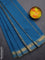 Arani semi silk saree peacock blue and dark mustard with plain body and zari woven simple border