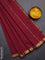 Arani semi silk saree wine shade with plain body and zari woven border