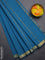 Arani semi silk saree peacock blue with plain body and zari woven border