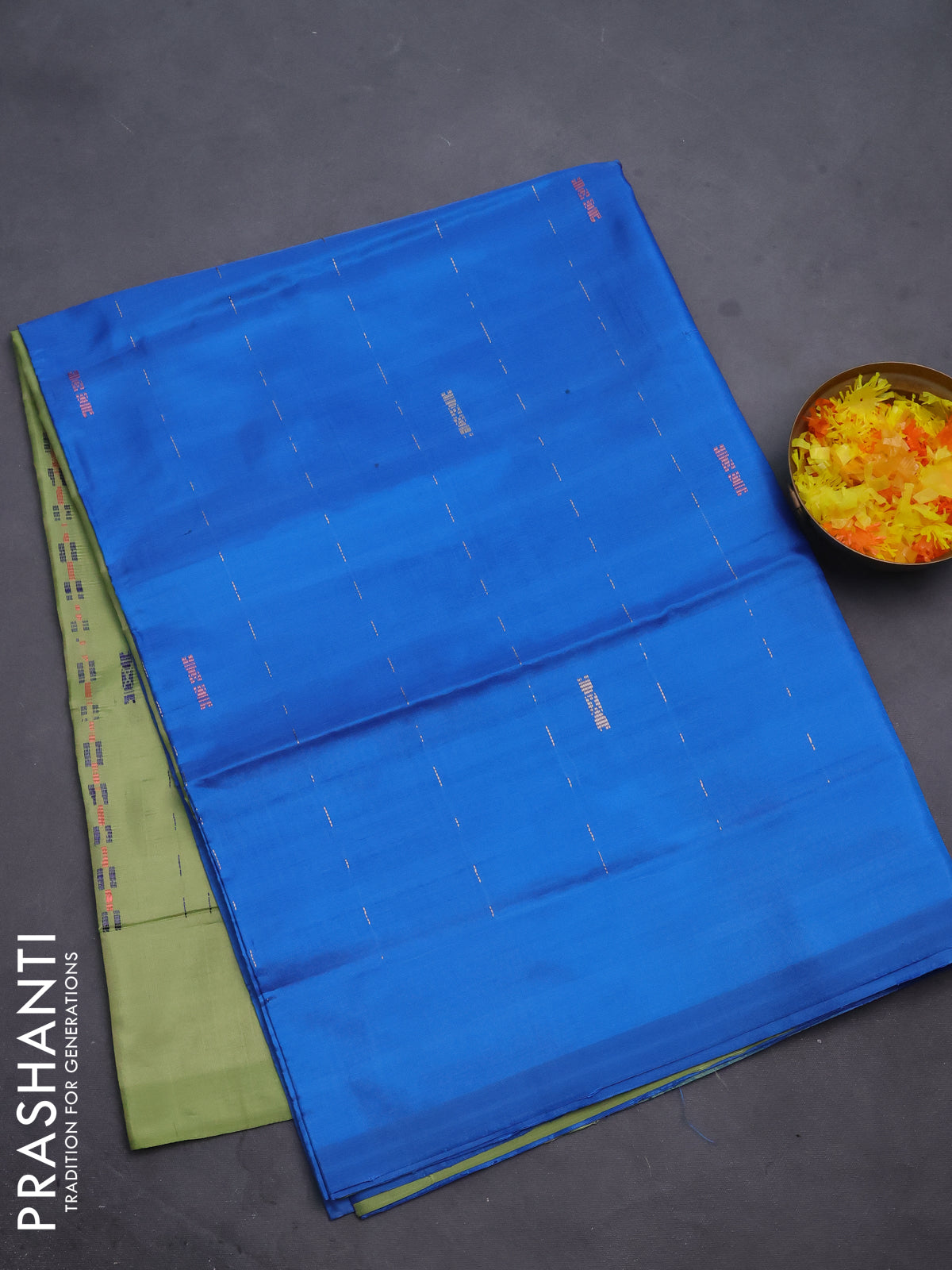 Banana pith saree cs blue and pista green with allover thread woven butta weaves in borderless style