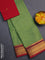 Chettinad cotton saree light green and red with plain body and zari woven border
