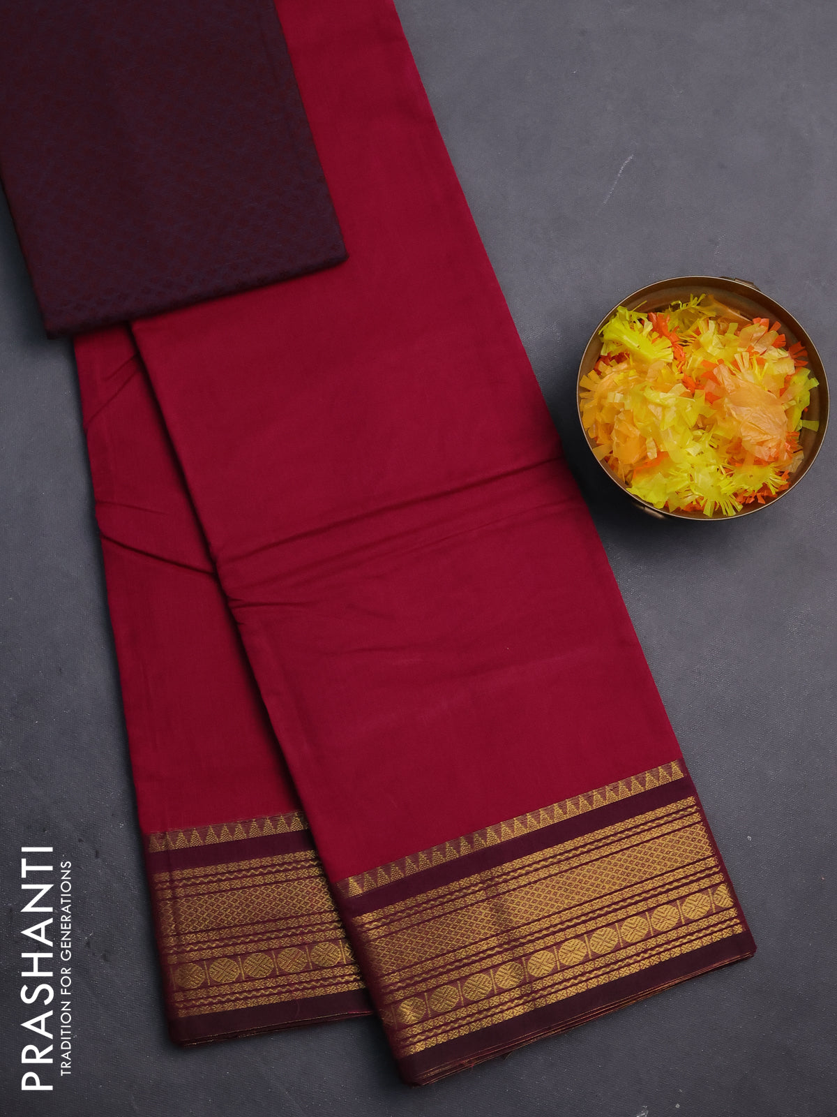 Chettinad cotton saree dark pink and magenta pink with thread woven buttas and zari woven border