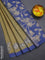 Chappa saree yellow and blue with allover small zari checked pattern and pichwai printed pallu