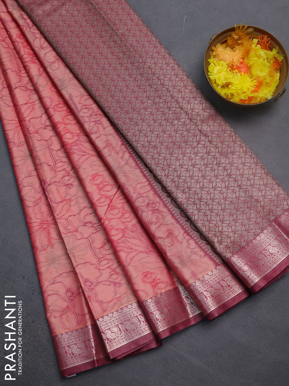 Bangalori semi silk saree sandal and maroon with allover ikat weaves and zari woven border
