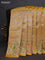 Banarasi semi raw silk saree mustard yellow with allover silver zari woven floral weaves and floral design paithani border