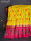 Ikat soft silk saree yellow and pink with allover ikat weaves and long zari woven ikat style border