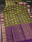 Ikat soft silk saree sap green and violet with allover ikat weaves and zari woven border