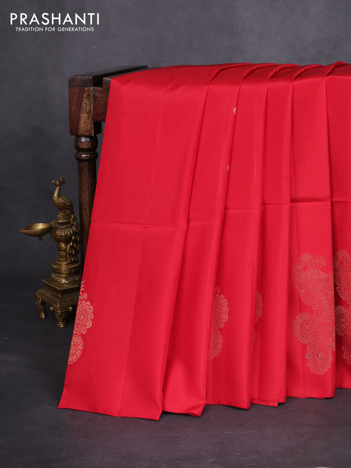 Kanchipuram soft silk saree red with zari woven buttas in borderless style