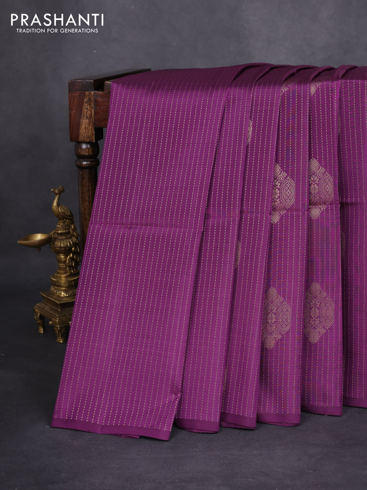 Kanchipuram soft silk saree purple and mild pista green with allover zari weaves in borderless style