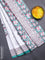Jaipur cotton saree off white and teal blue with floral butta prints and printed border