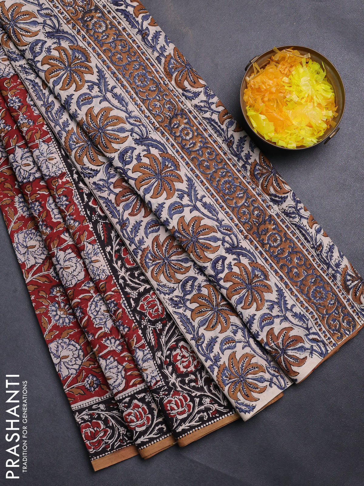 Jaipur cotton saree maroon and black with allover kalamkari prints and printed border