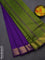 10 yards Poly cotton saree violet and light green with plain body and zari woven border