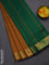 10 yards Poly cotton saree dark mustard and green with plain body and zari woven border
