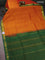10 yards silk cotton saree sunset orange and green with plain body and zari woven border