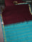 10 yards silk cotton saree brown and teal green with plain body and zari woven border
