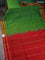 10 yards silk cotton saree green and red with plain body and zari woven border