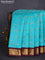 10 yards silk cotton saree teal blue and brown with allover zari checks & rudhraksha buttas and zari woven border
