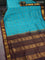 10 yards silk cotton saree teal blue and brown with allover zari checks & rudhraksha buttas and zari woven border