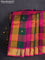 10 yards silk cotton saree multi colour and pink with allover paalum pazhamum checks & buttas and zari woven border