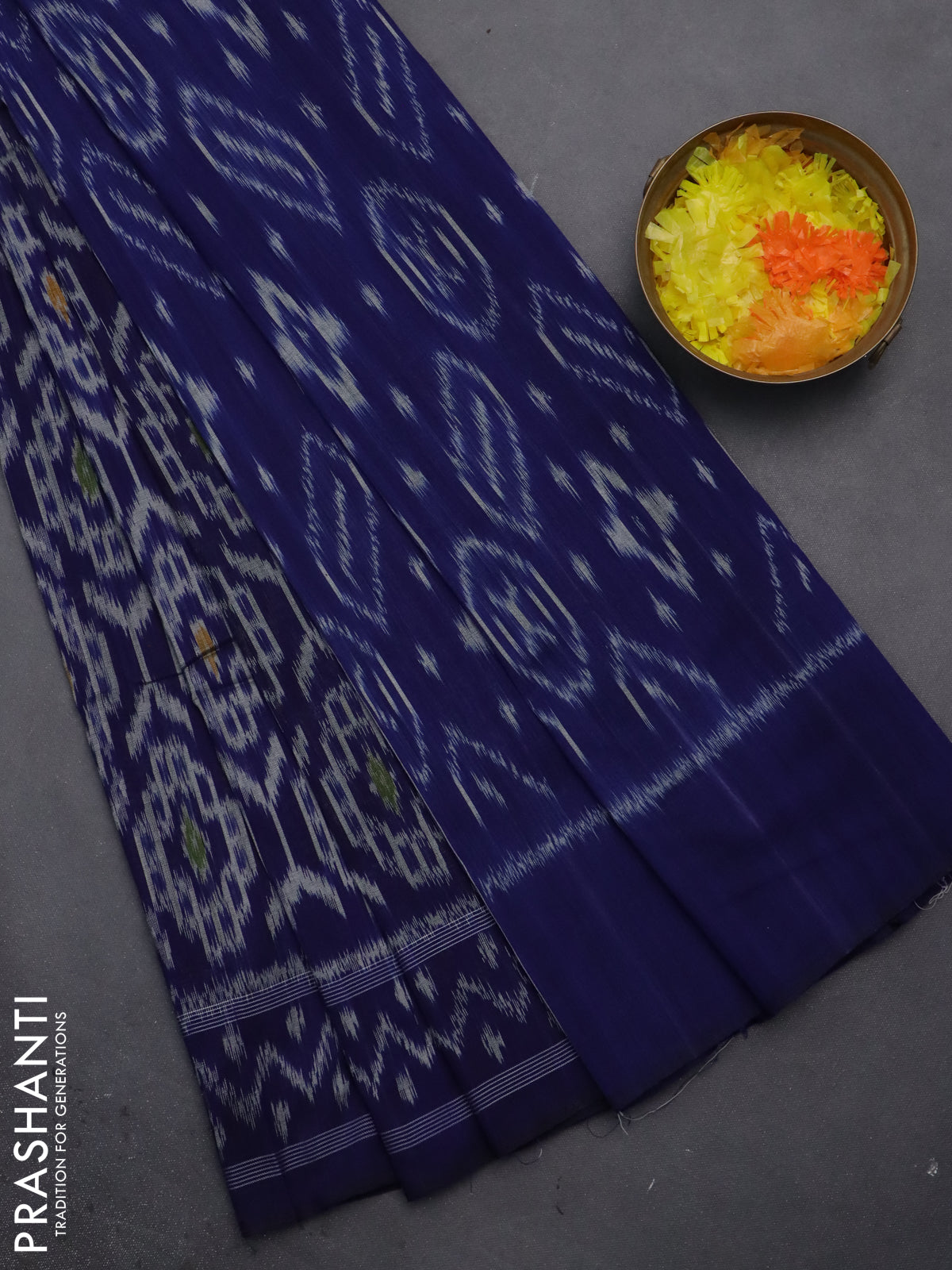 Ikat cotton saree blue with allover ikat weaves and simple border