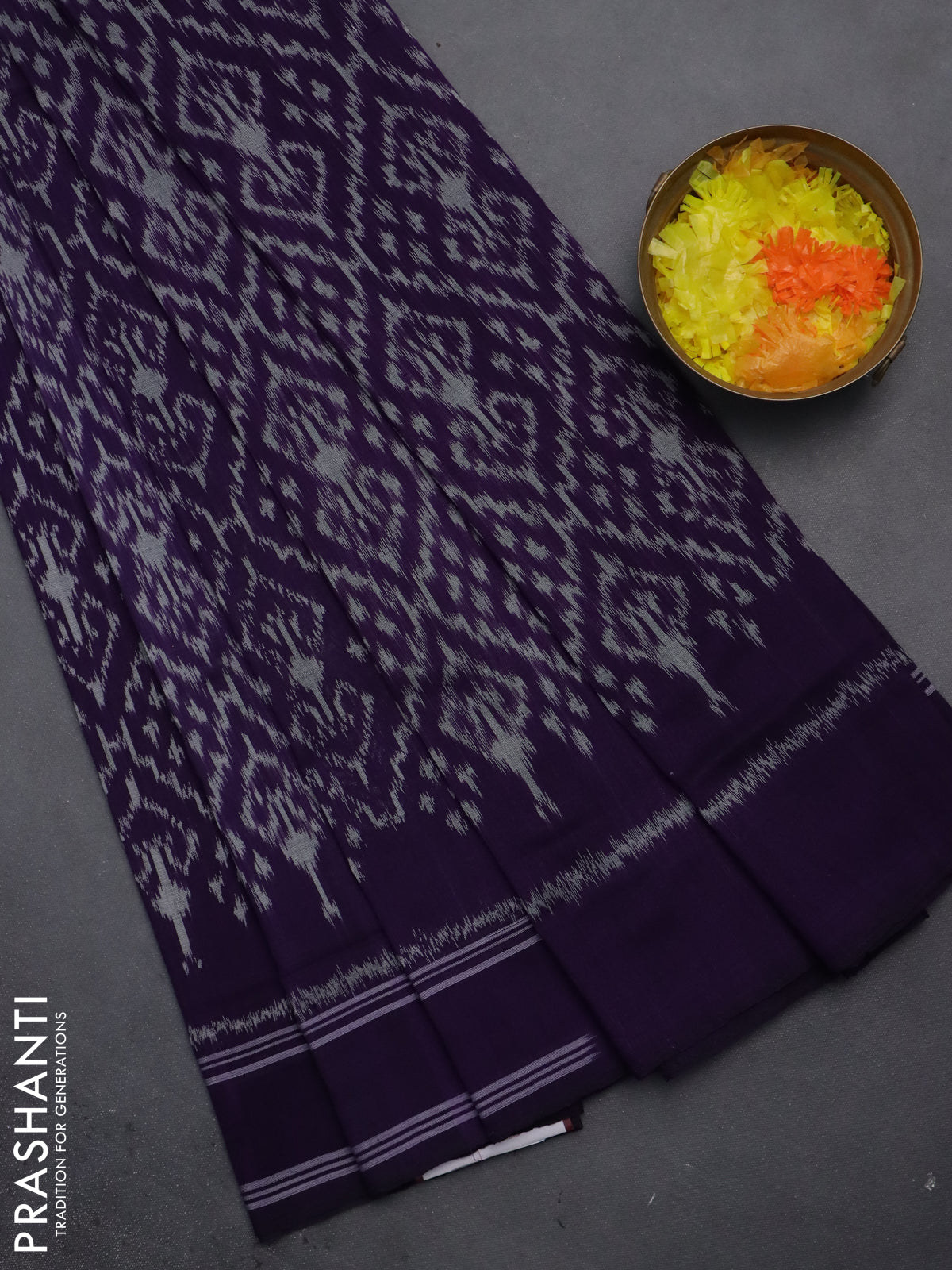 Ikat cotton saree violet with allover ikat weaves and simple border