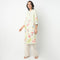 Band Neck Below Knee Three-Fourth Sleeve Flare Fit Printed Kurta