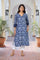 Blue Block Print Mirror Work Straight Cotton Kurta