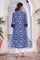 Blue Block Print Mirror Work Straight Cotton Kurta