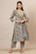 Blue Handblock Printed Kurta, Straight Pants and Dupatta Set