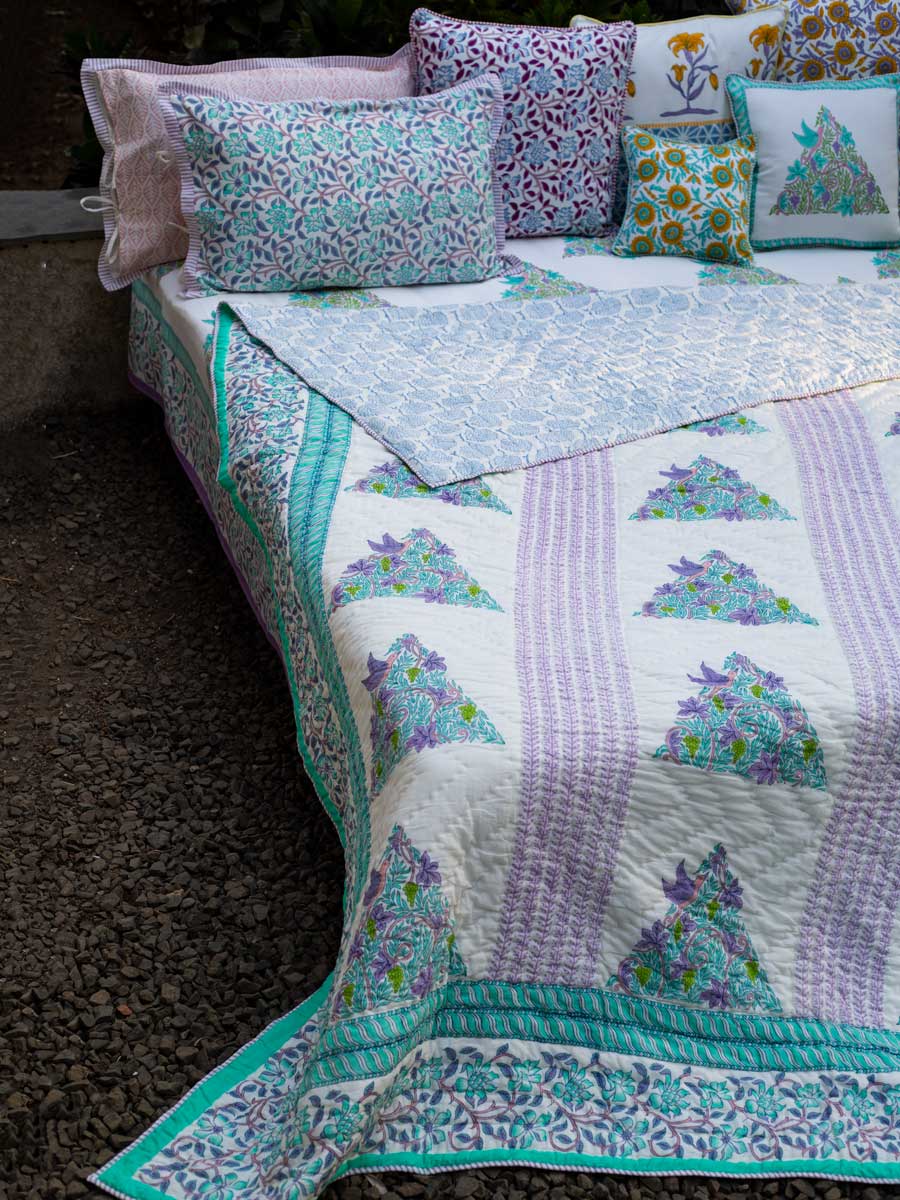 Fields of Lavender Block Printed Cotton Quilt