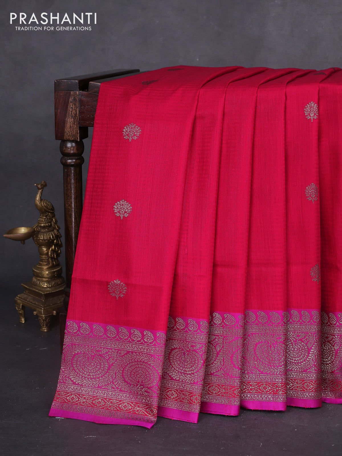 Banarasi dupion silk saree red and purple with thread & zari woven buttas and woven border