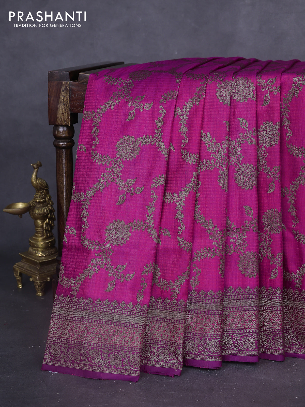 Banarasi dupion silk saree dual shade of pink and purple with allover thread & zari weaves and woven border