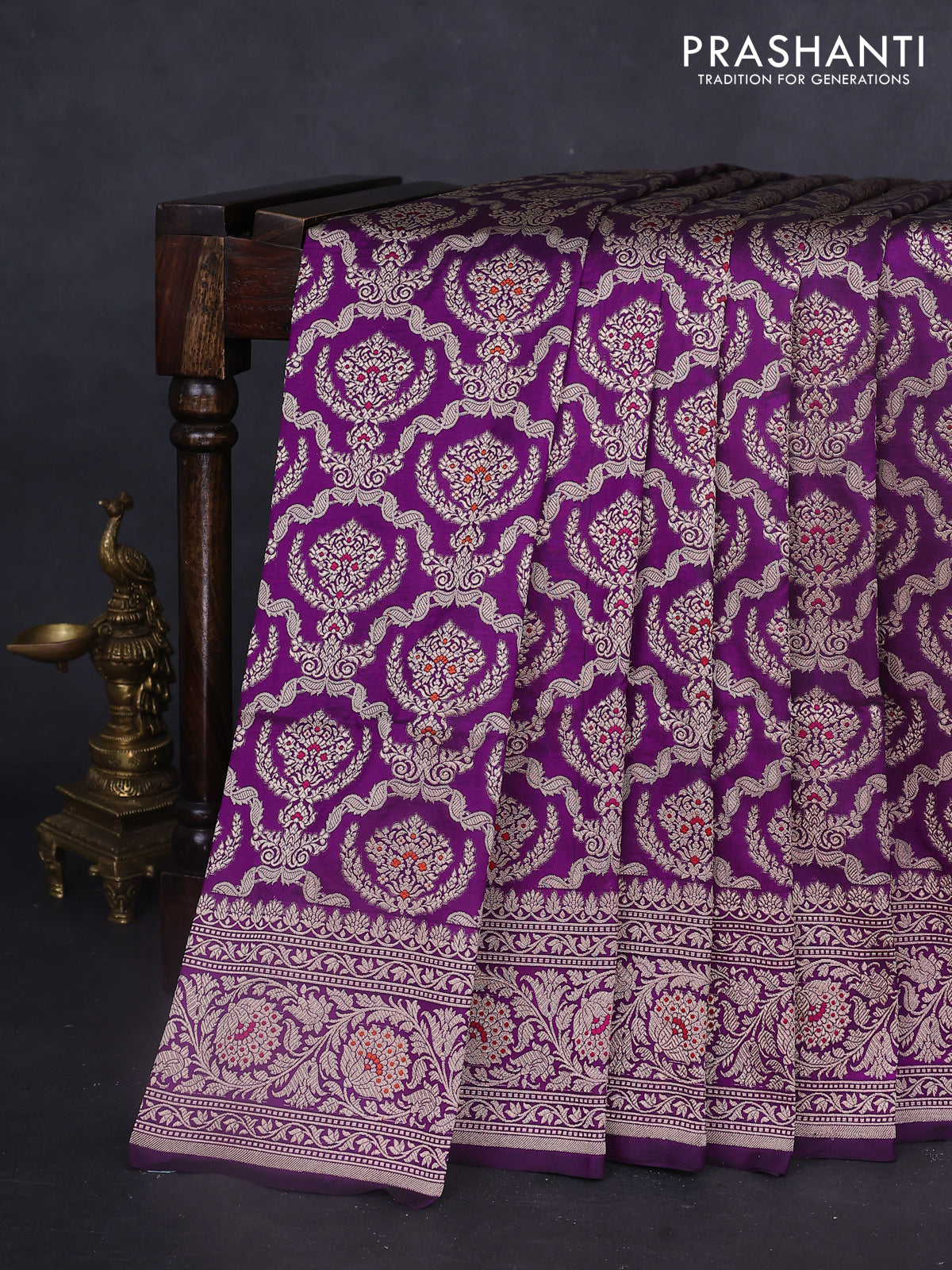 Banarasi uppada silk saree purple with allover zari woven brocade weaves and zari woven border