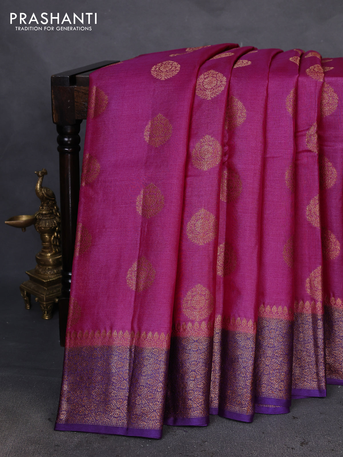 Banarasi tussar silk saree pink and purple with allover thread & zari woven buttas and woven border