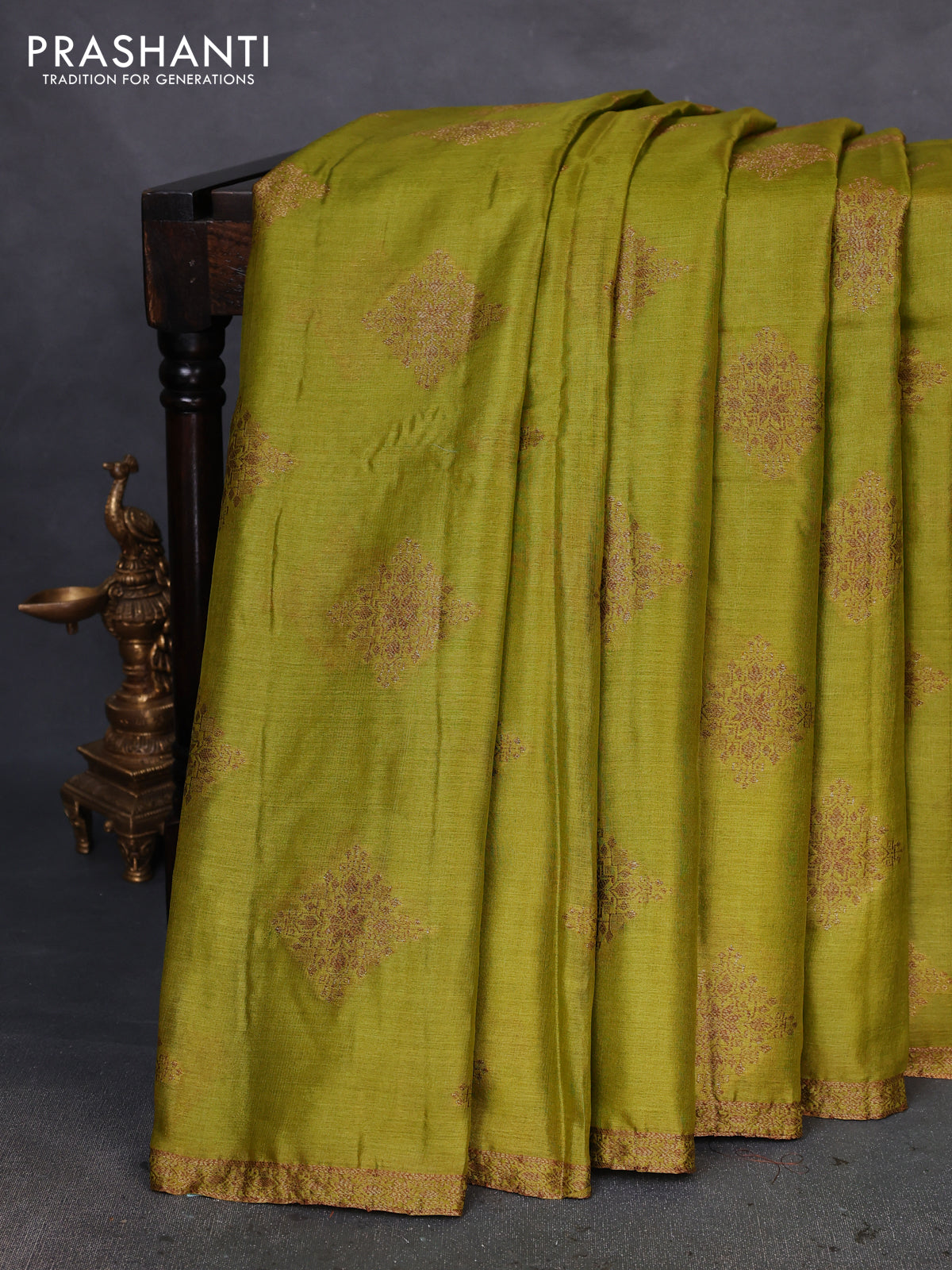 Banarasi tussar silk saree light green and purple with thread & zari woven buttas and woven border