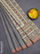 Chappa saree grey and peach shade with allover zari checked pattern and madhubani printed pallu
