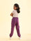 Girls Solid Purple Mid Rise Cotton Joggers